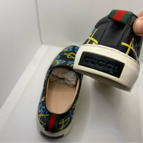 GUCCI Authentic Designer, Ghost Graffiti GG Logo Slip On Sneakers, Black (36) - Picture 11 of 12
